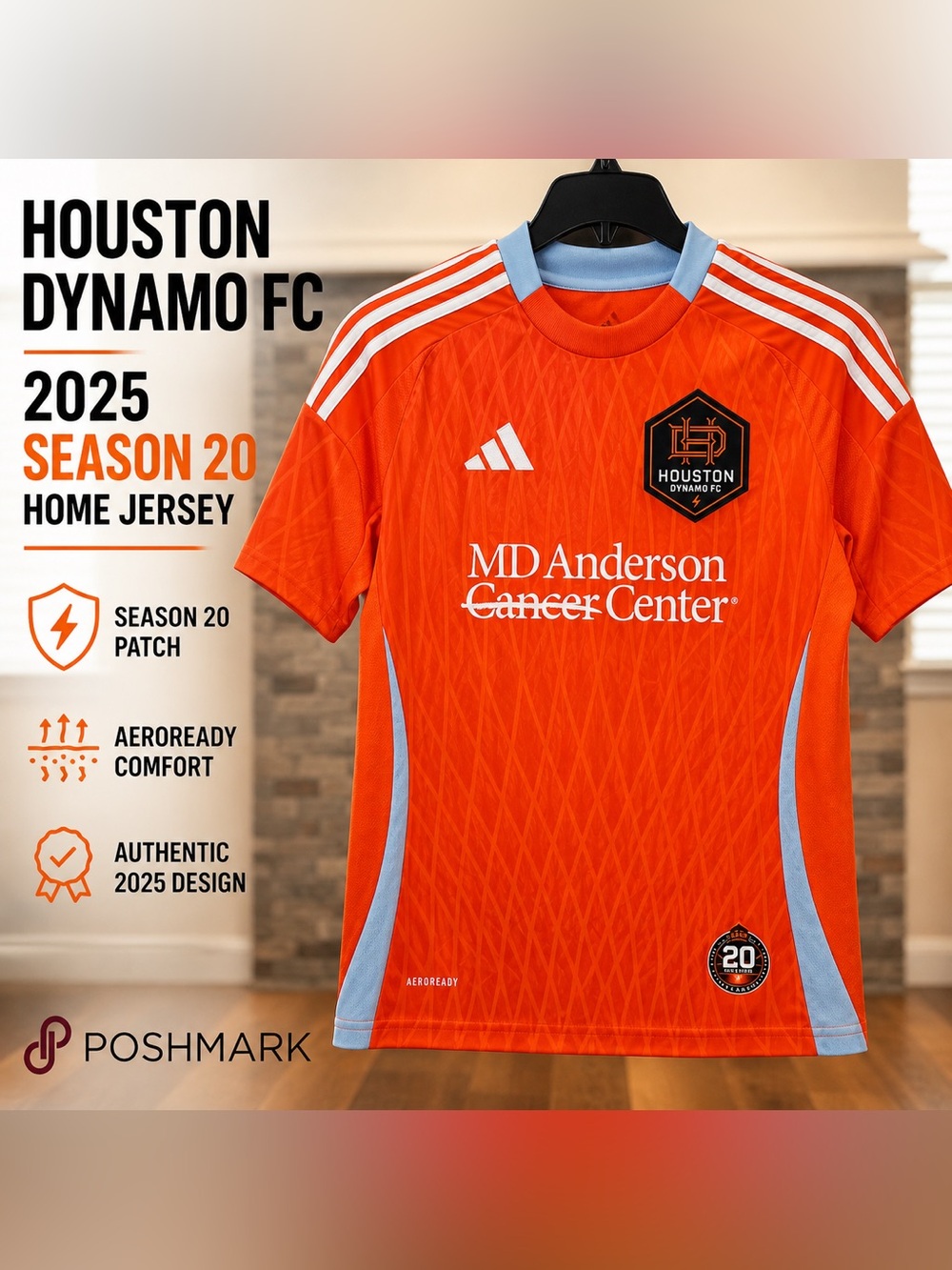 Adidas Houston Dynamo FC 2025 Season 20 Jersey Youth 11-12Y 152 Orange MLS